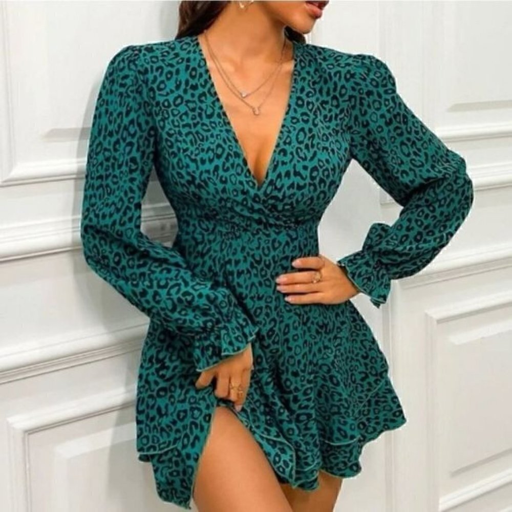 Layered Ruffle Hem Leopard Dress - Picture 2 of 5